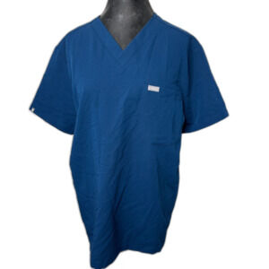 Figs Scrubs Men Deep Reef Blue Leon Three Pocket Scrub Top Size Medium